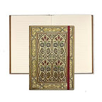 View of the front cover of the Art Nouveau journal and the interior showing lined pages