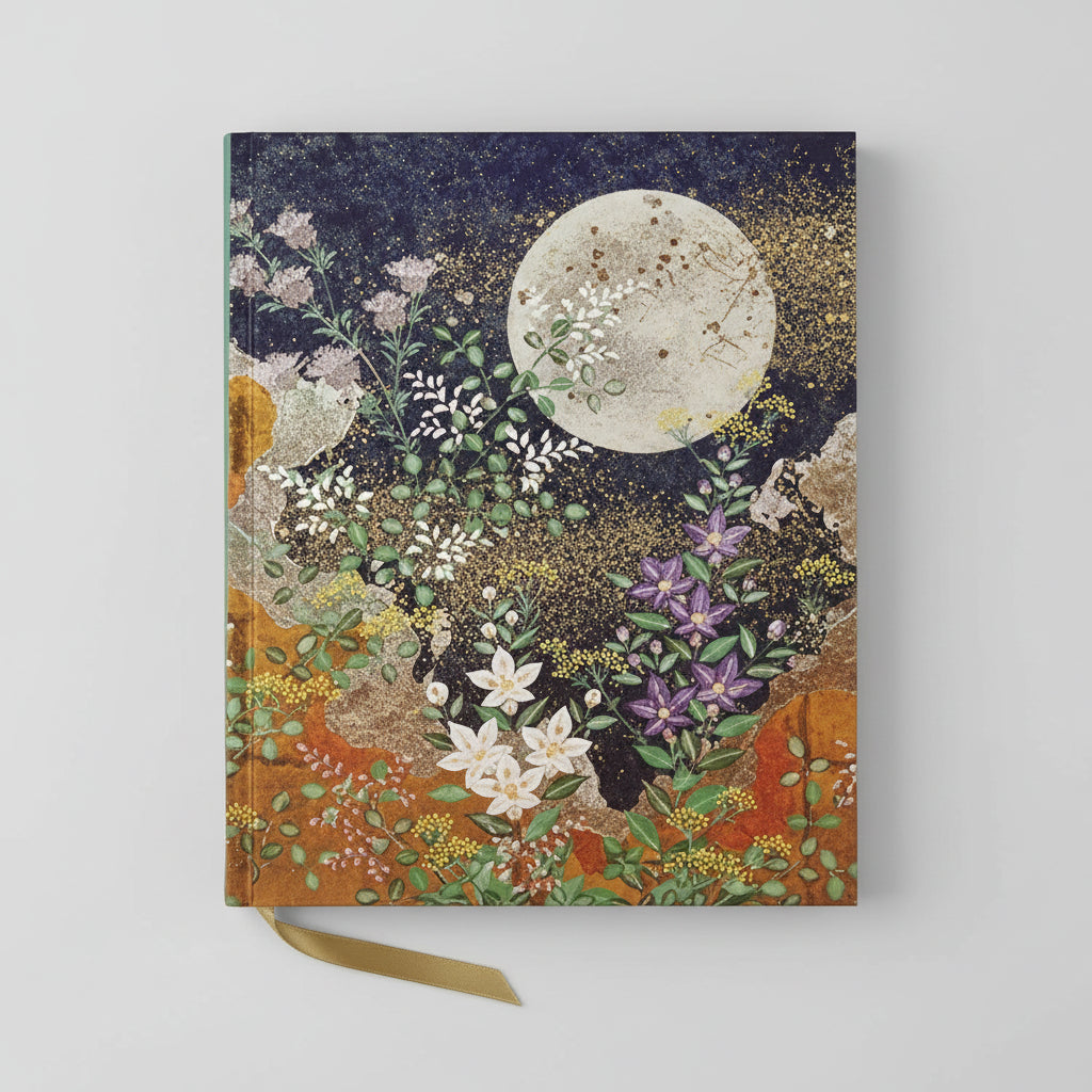 Beautiful Autumn Moon embossed journal with ribbon bookmark
