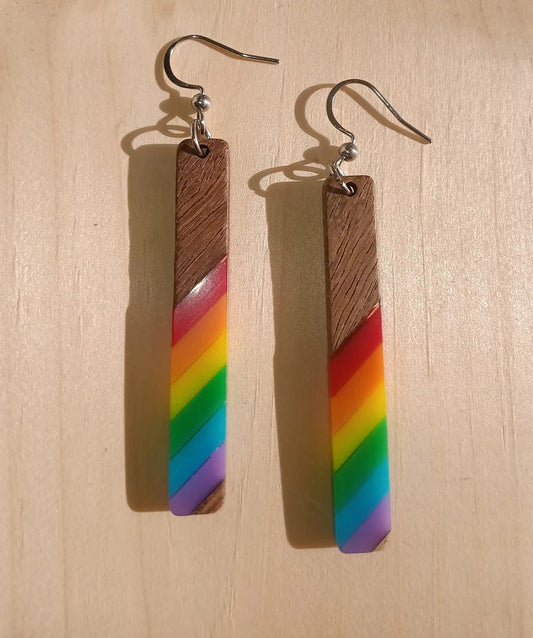 Colorful rainbow drop earrings with bold boho design