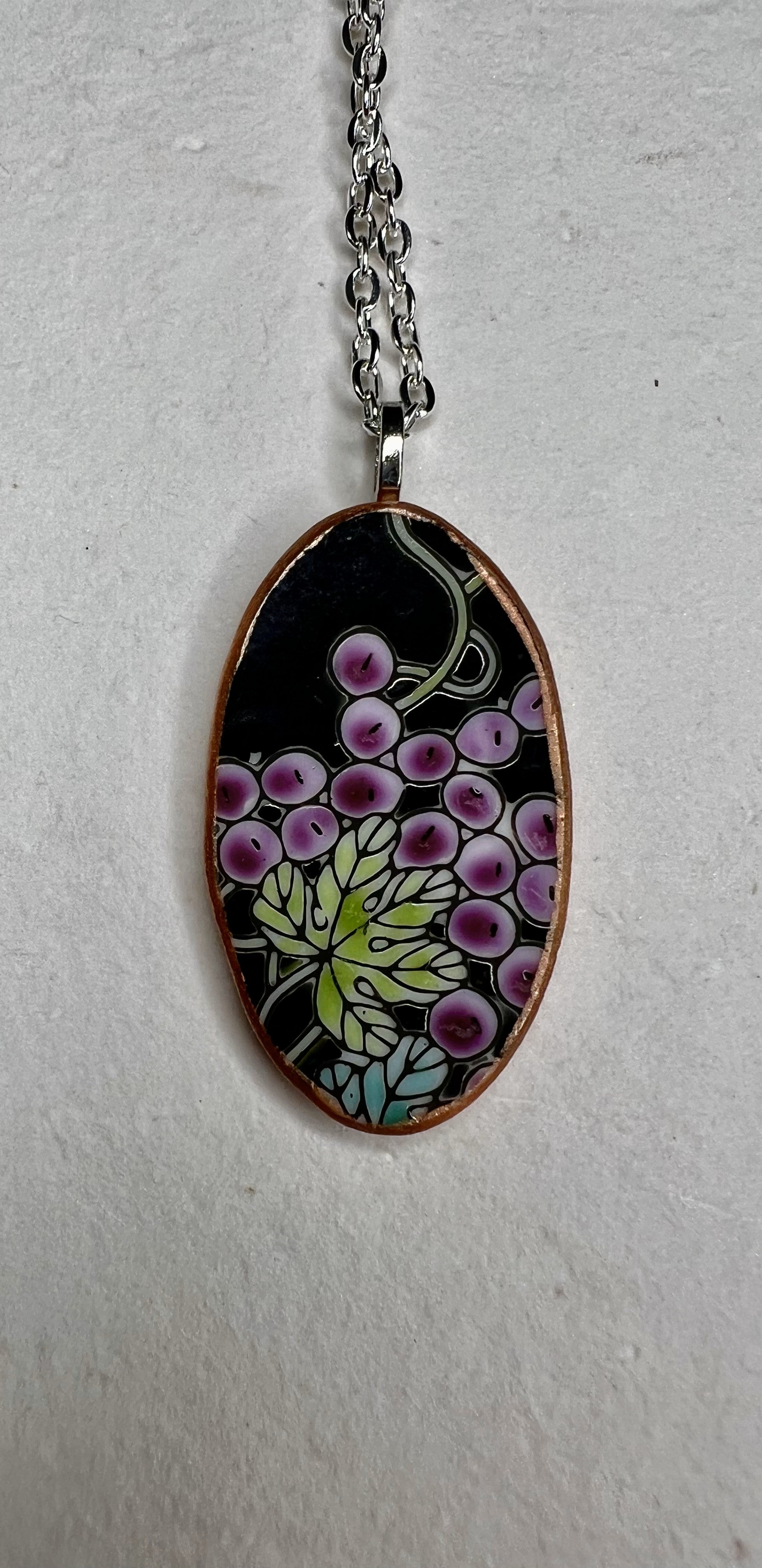 Recycled China Necklace – Oval Vintage Plate Pendant with Holiday Charm