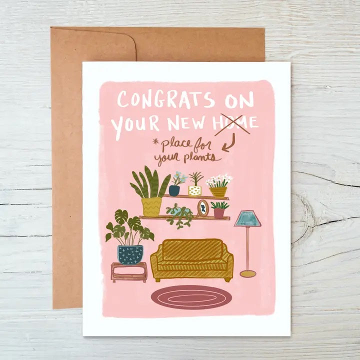 Welcome Home greeting card with plant illustrations