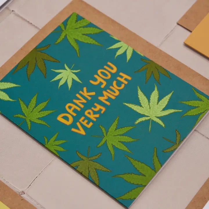 Cannabis-inspired thank you card with playful typography