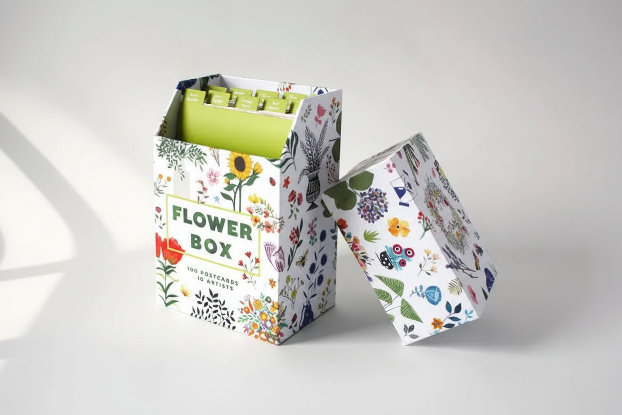 Flower box packaging with floral design on a white background