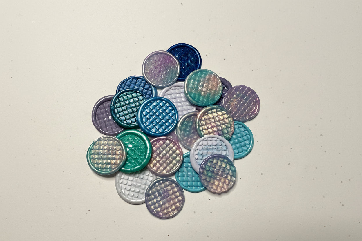 Mermaid inspired wax seal stickers created by Rochambeau Home.