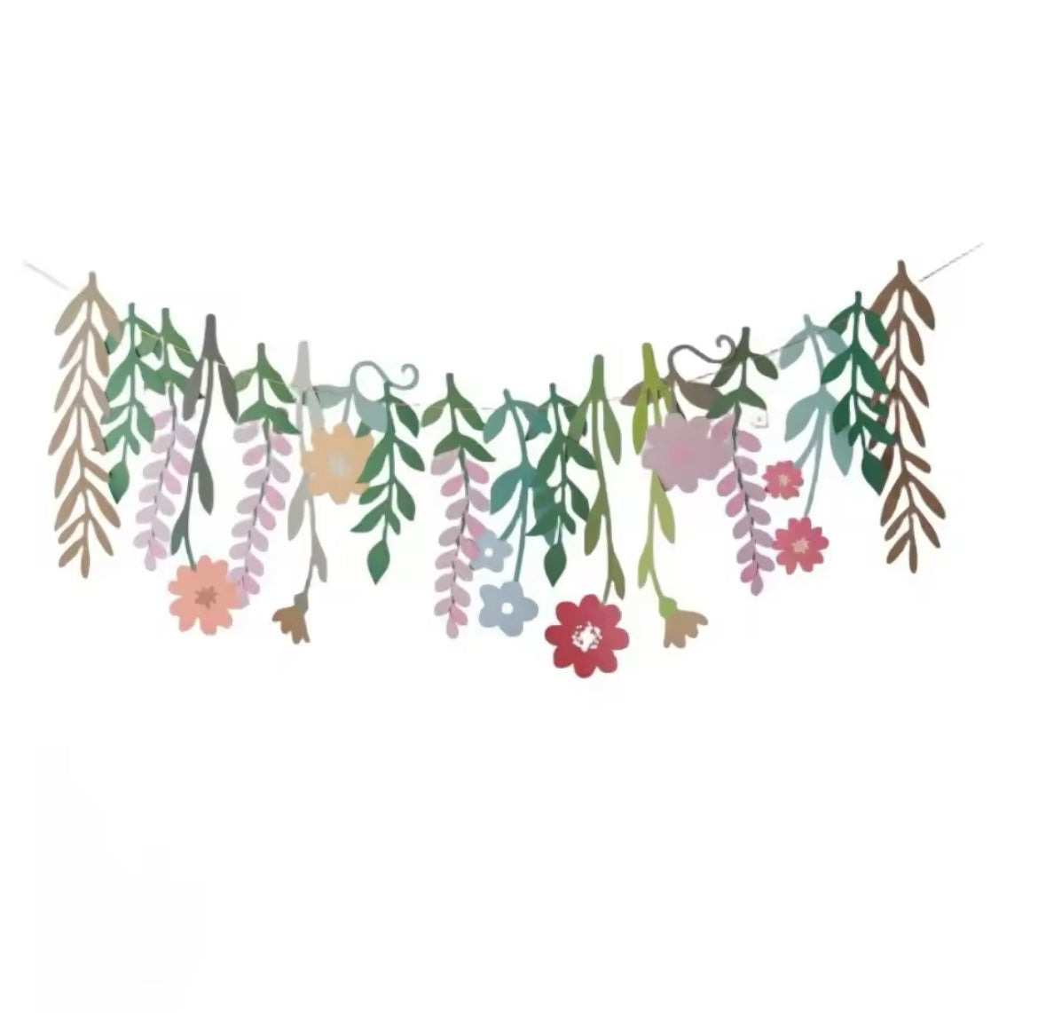 Unboxed 10-foot reusable paper wildflower banner laid out on display