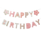 Pink floral birthday banner with rainbow and star details