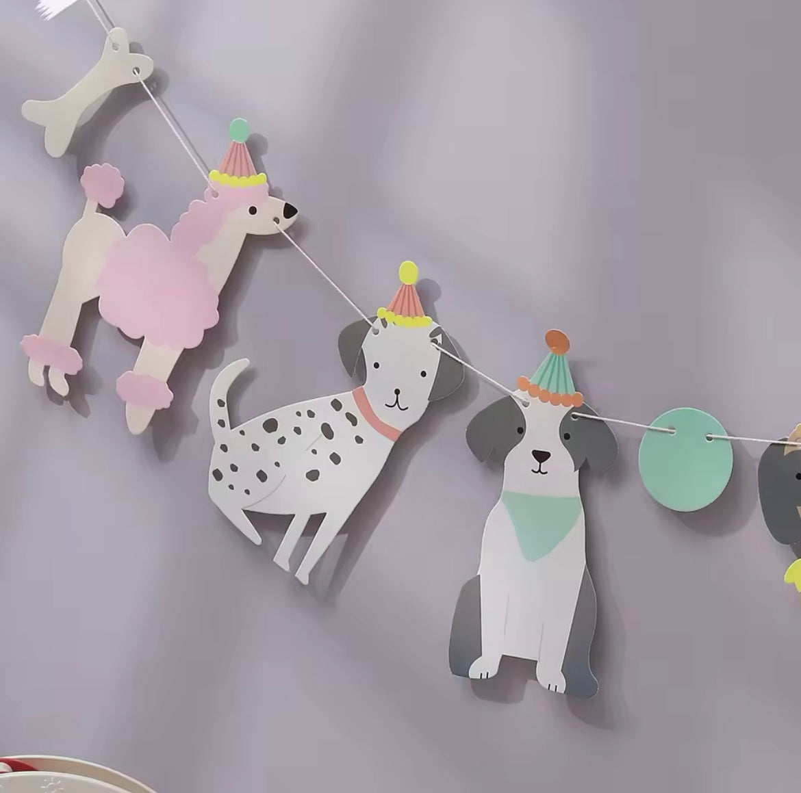 Fun Dog Party Banner – Paper Garland with Playful Dogs & Bones