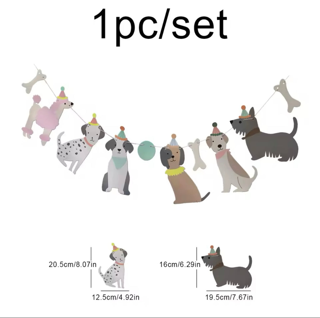 Fun Dog Party Banner – Paper Garland with Playful Dogs & Bones
