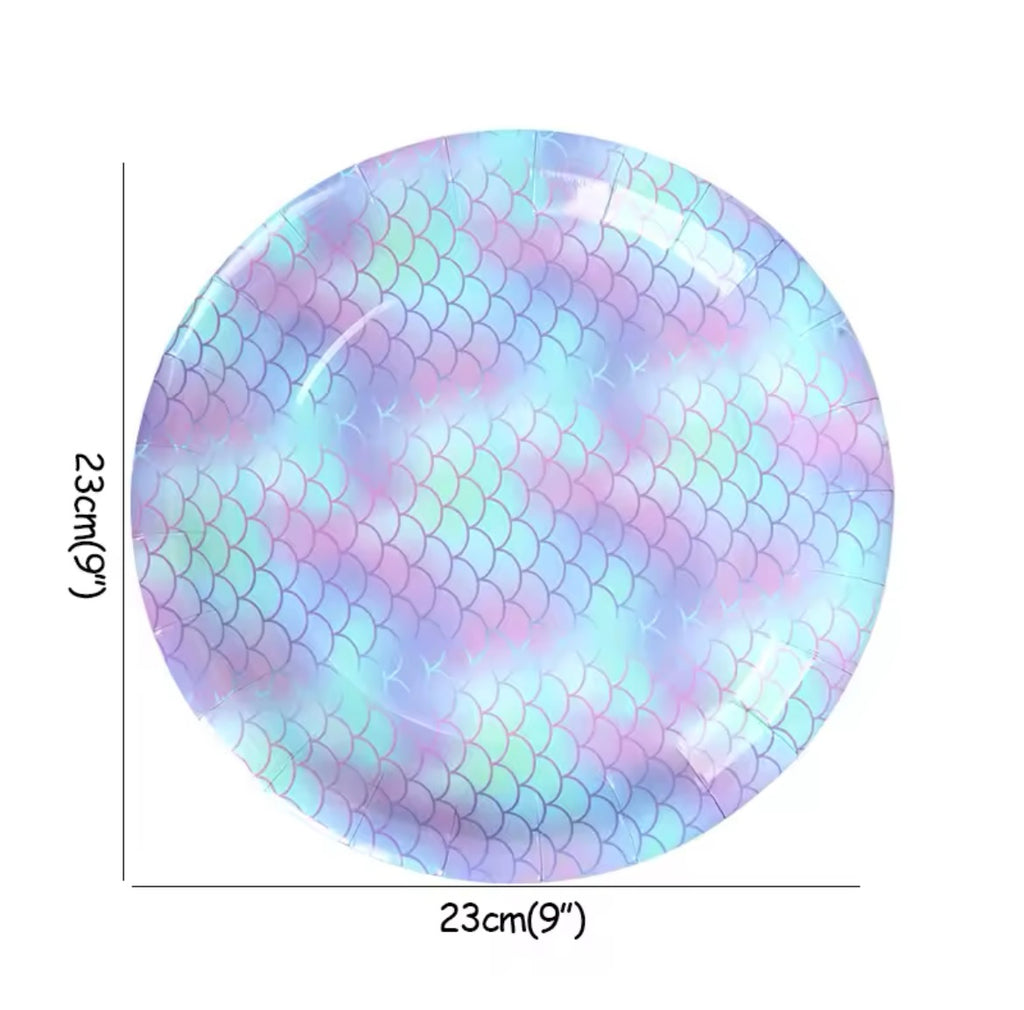 Close up view of the Mermaid party plate with dimensions 