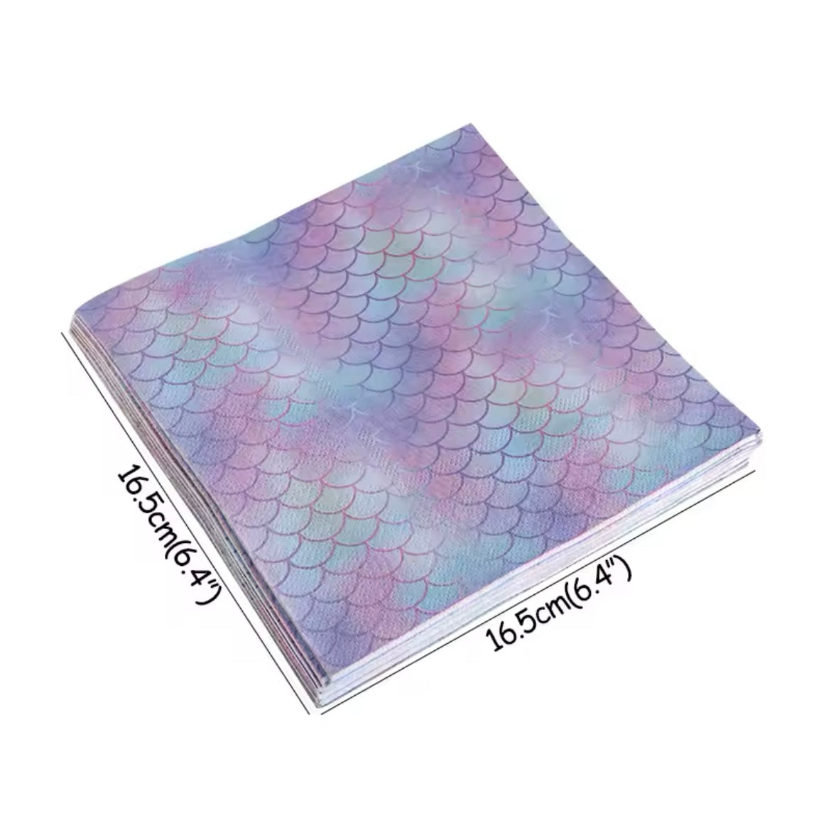 Close up of Mermaid party napkins with dimensions