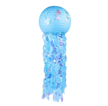 Multicolored jellyfish paper lantern with flowing streamers