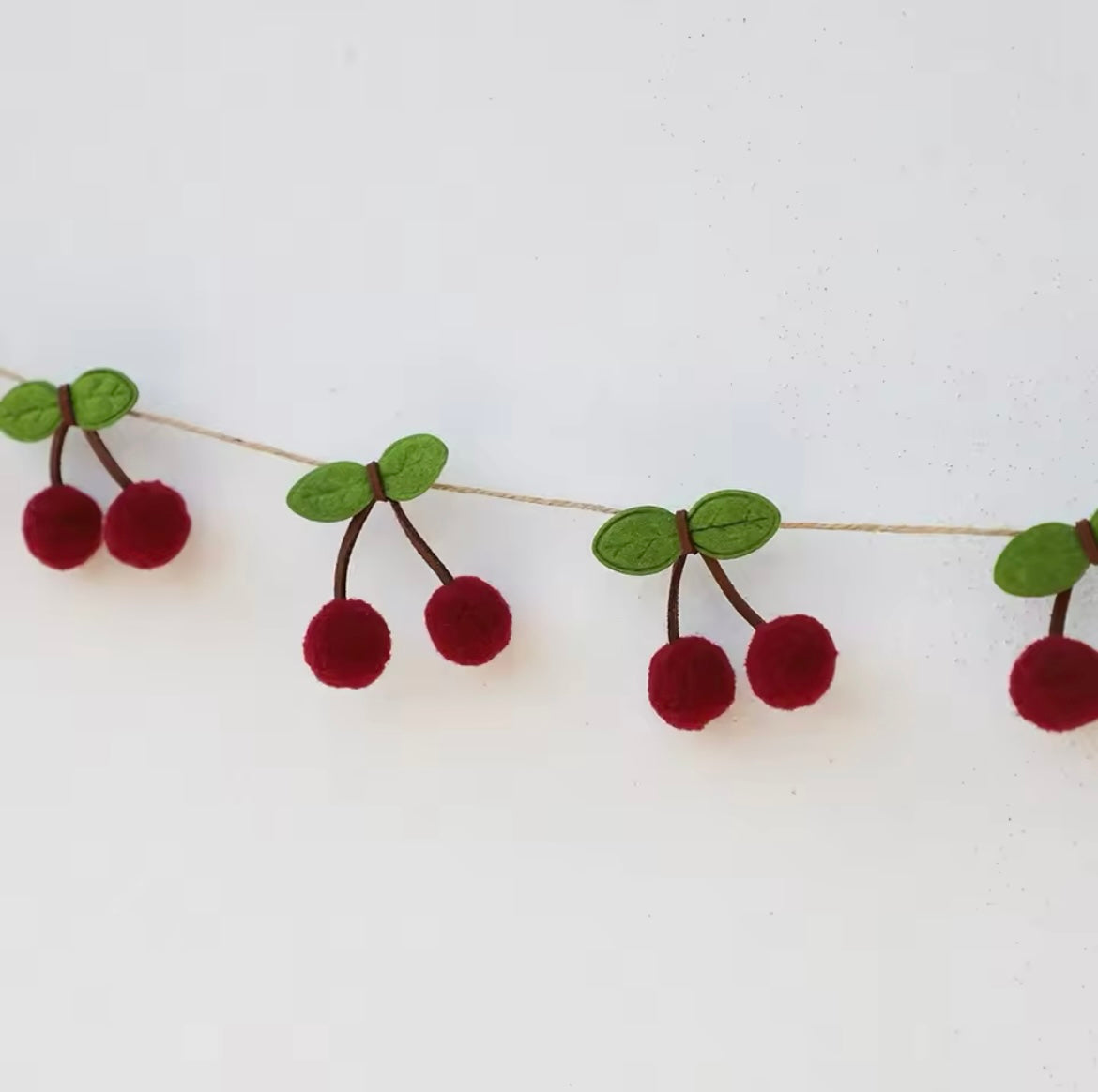 Close of of the Red Cherry felt party banner - perfect for summer events