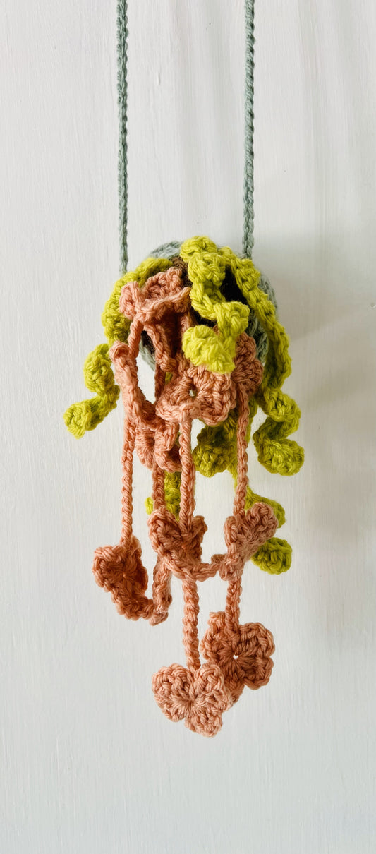 Crocheted String of Hearts – Medium Hanging Yarn Plant