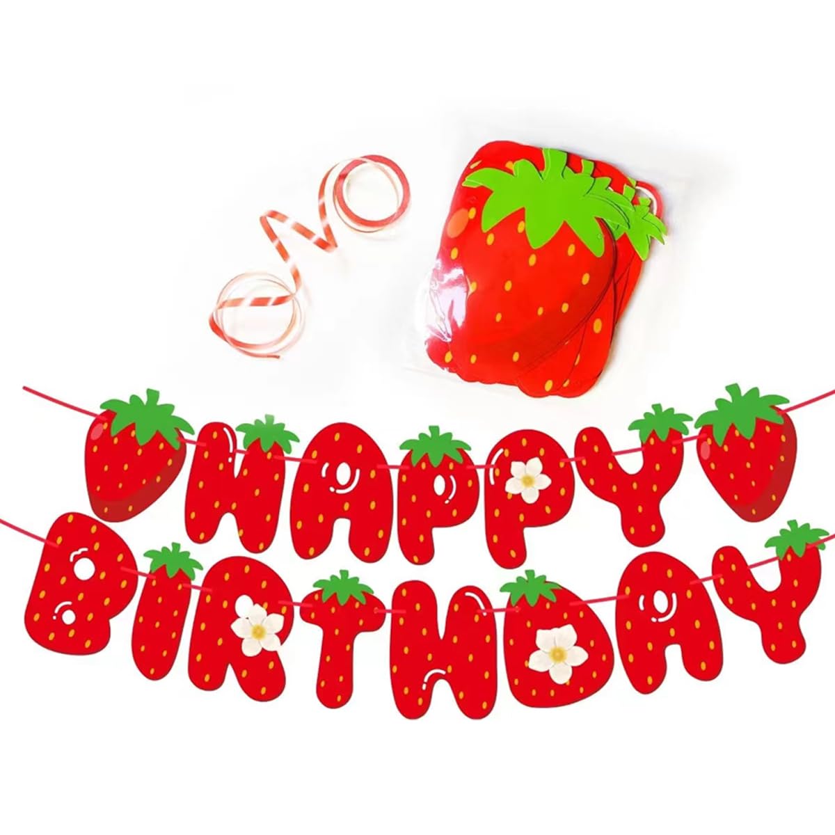Close-up of bright red strawberry cutouts on eco-friendly paperboard