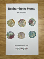 Close up view of the Handcrafted Knitting Circle wax seal stickers in a multicolor 6 pack