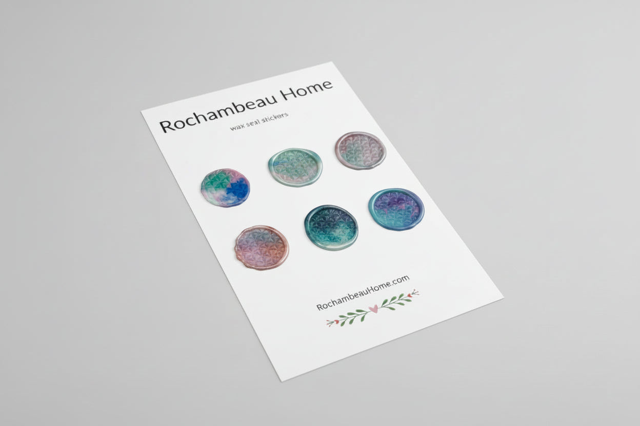 Close up view of the Prism Daze Wax Seal Stickers created by Rochambeau Home on a 6 Pack Card