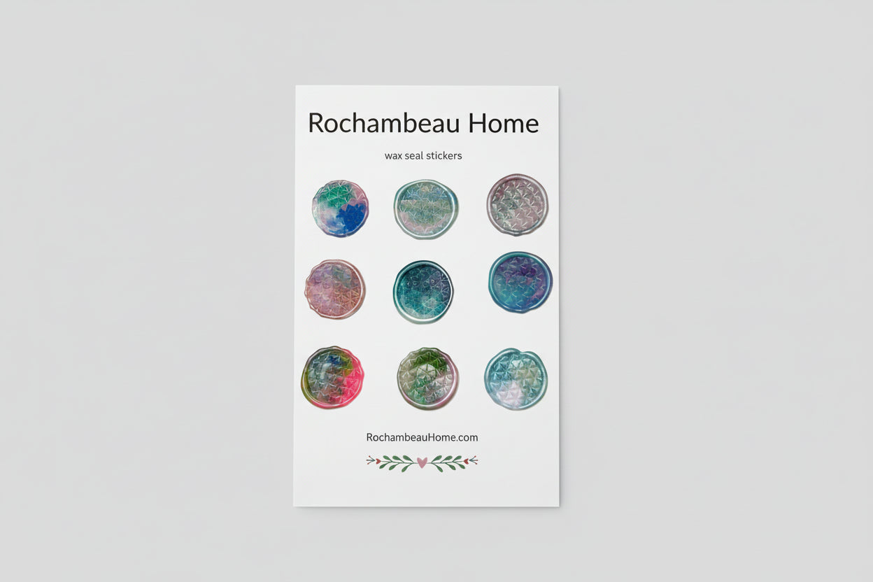 Close up view of the Prism Daze Wax Seal Stickers created by Rochambeau Home on a 9 Pack Card