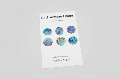 Tide & Trinket Mermaid wax seal stickers created by Rochambeau Home on a 6 pack card