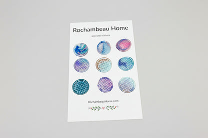 Tide & Trinket Mermaid wax seal stickers created by Rochambeau Home on a 9 pack card