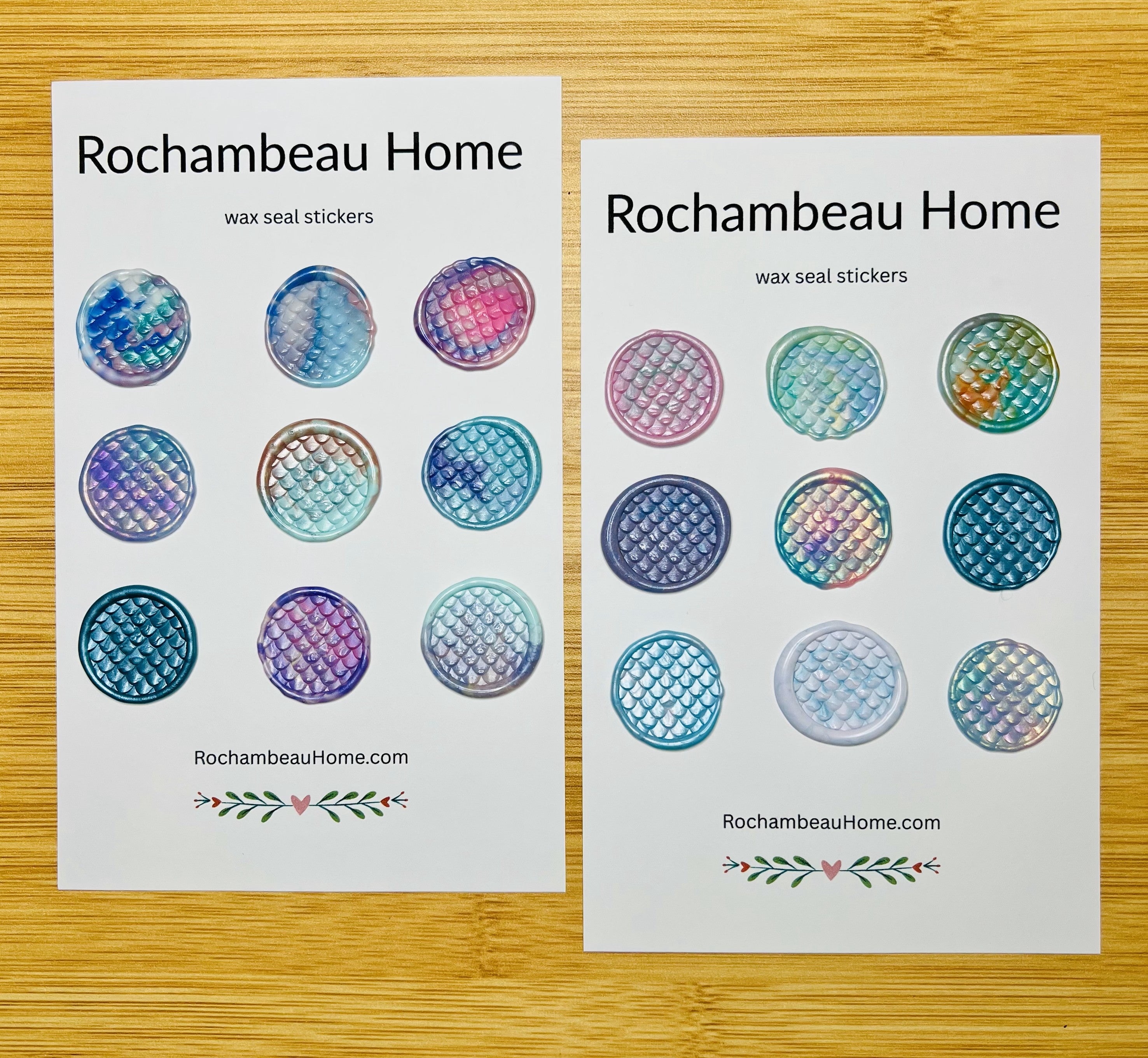 Close up view of the Tide & Trinket Mermaid wax seal stickers