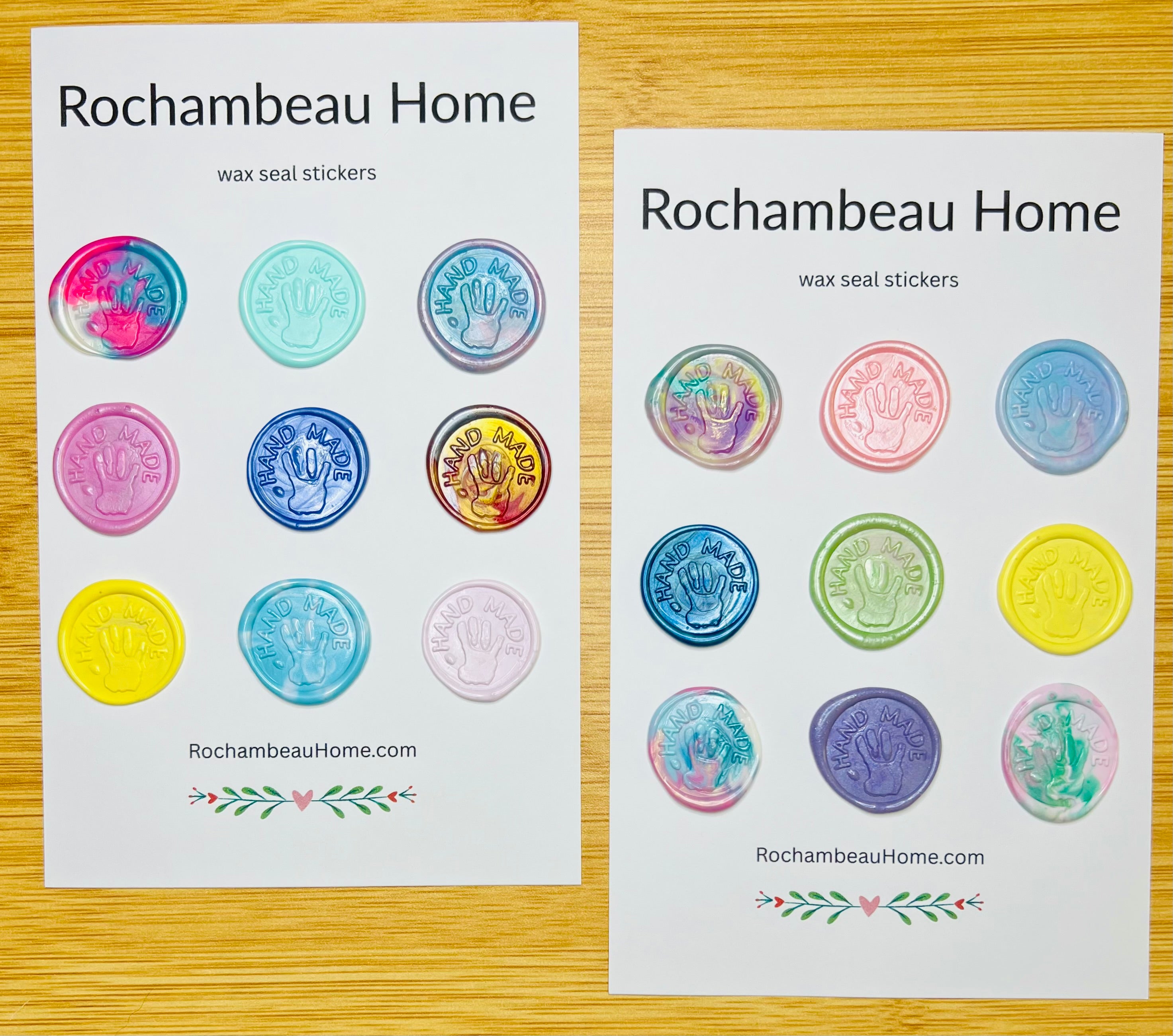 6-, 9-, and 18-pack handprint wax seal sets on display cards