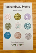"Thank You" (Style 1) wax seal stickers in a variety of colors on a 9 pack card