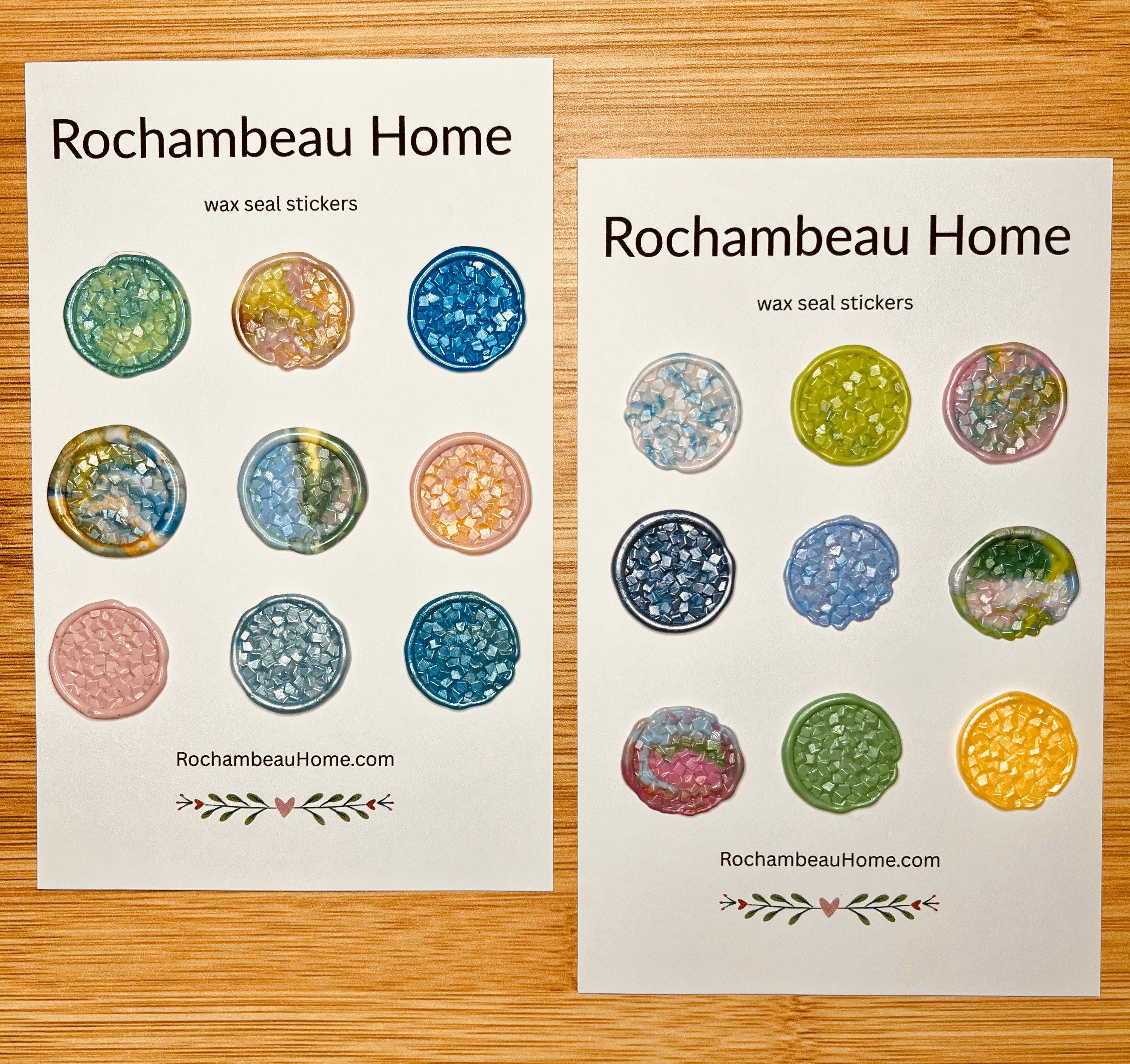 Close up view of the Rock Candy wax seal stickers