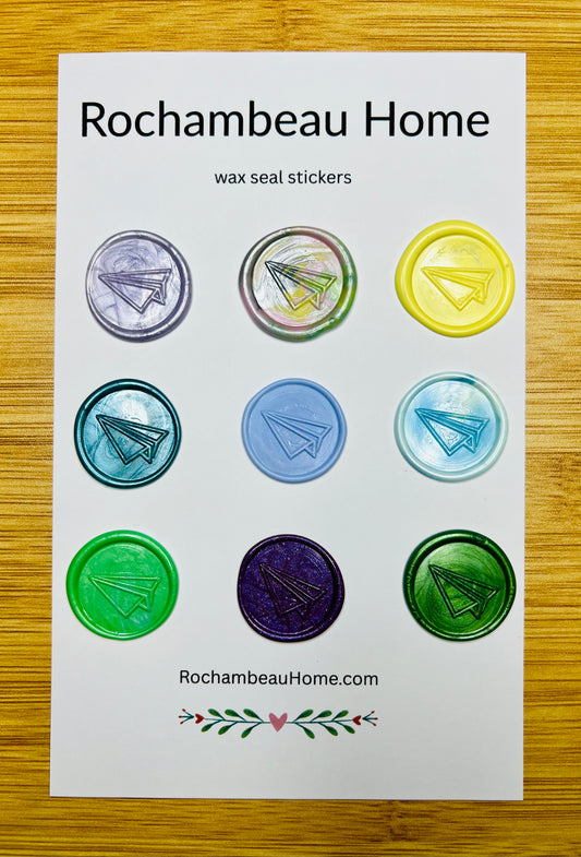 These wax seal stickers can be styled with airmail-themed stationery or travel tags