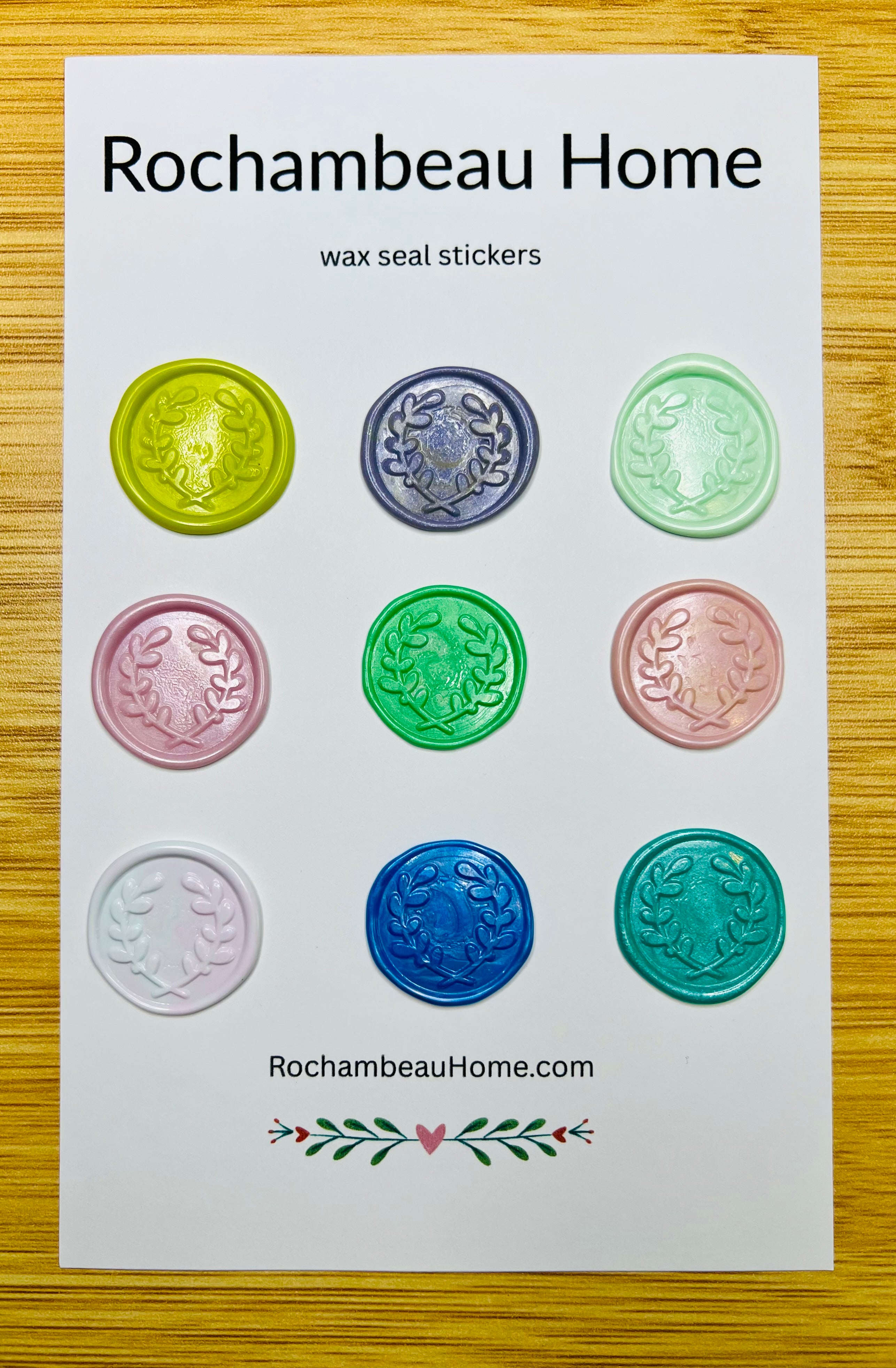 Solid Multicolor wax seals arranged in soft and vibrant hues on a 9 pack display card