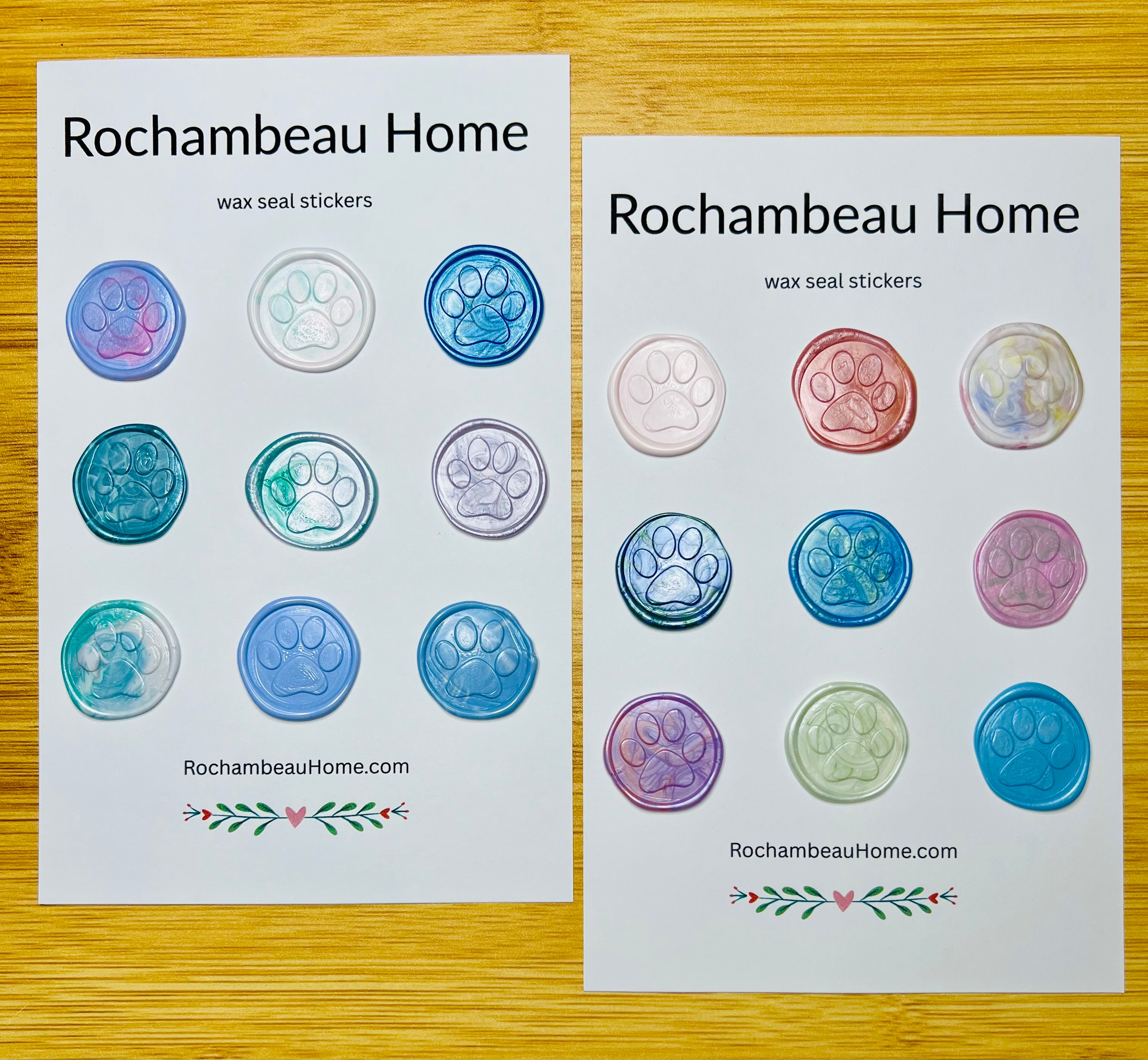 18 pack card of paw print wax seal stickers in various colors