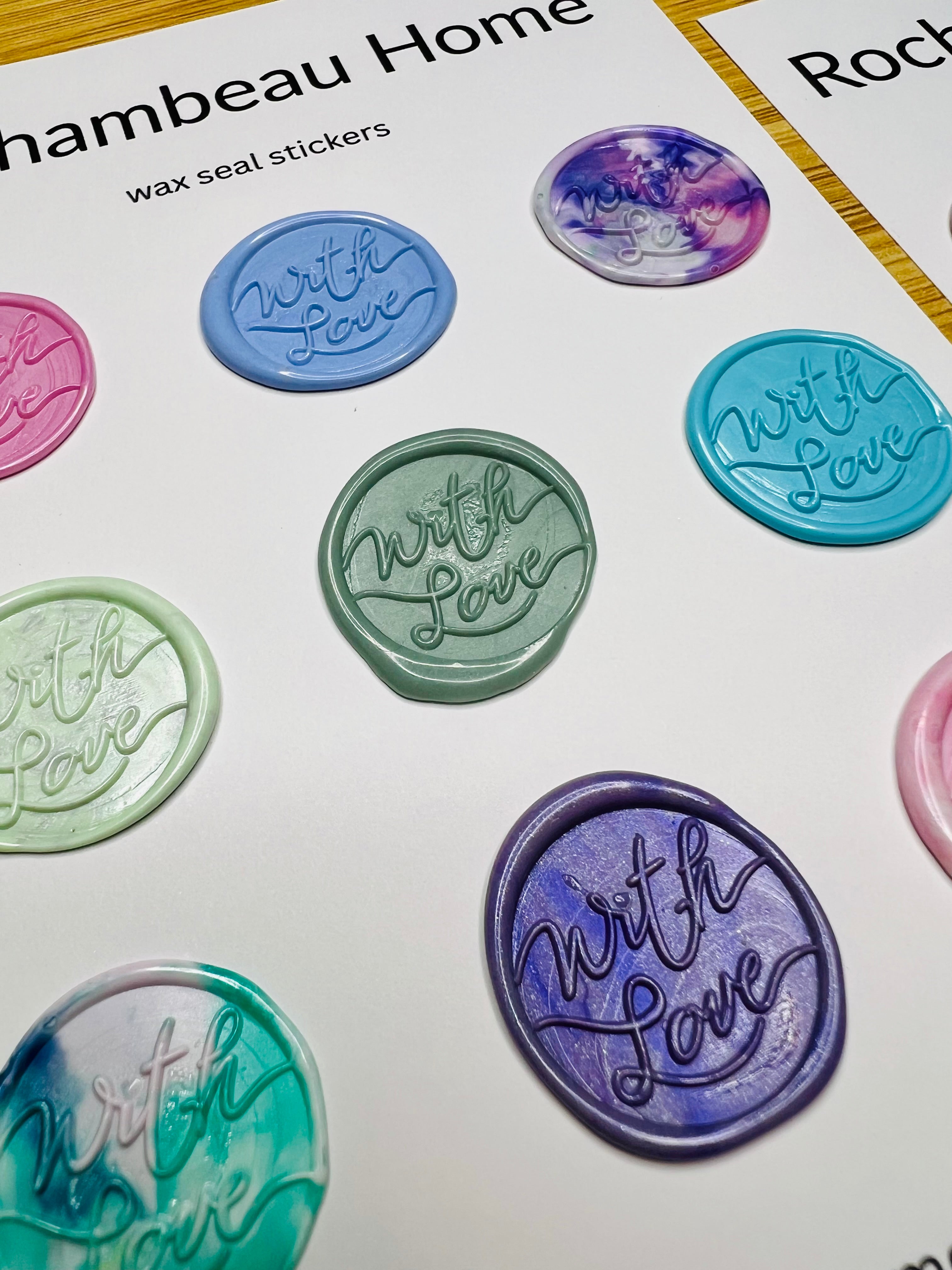 "With Love" wax seal stickers in a multicolor theme
