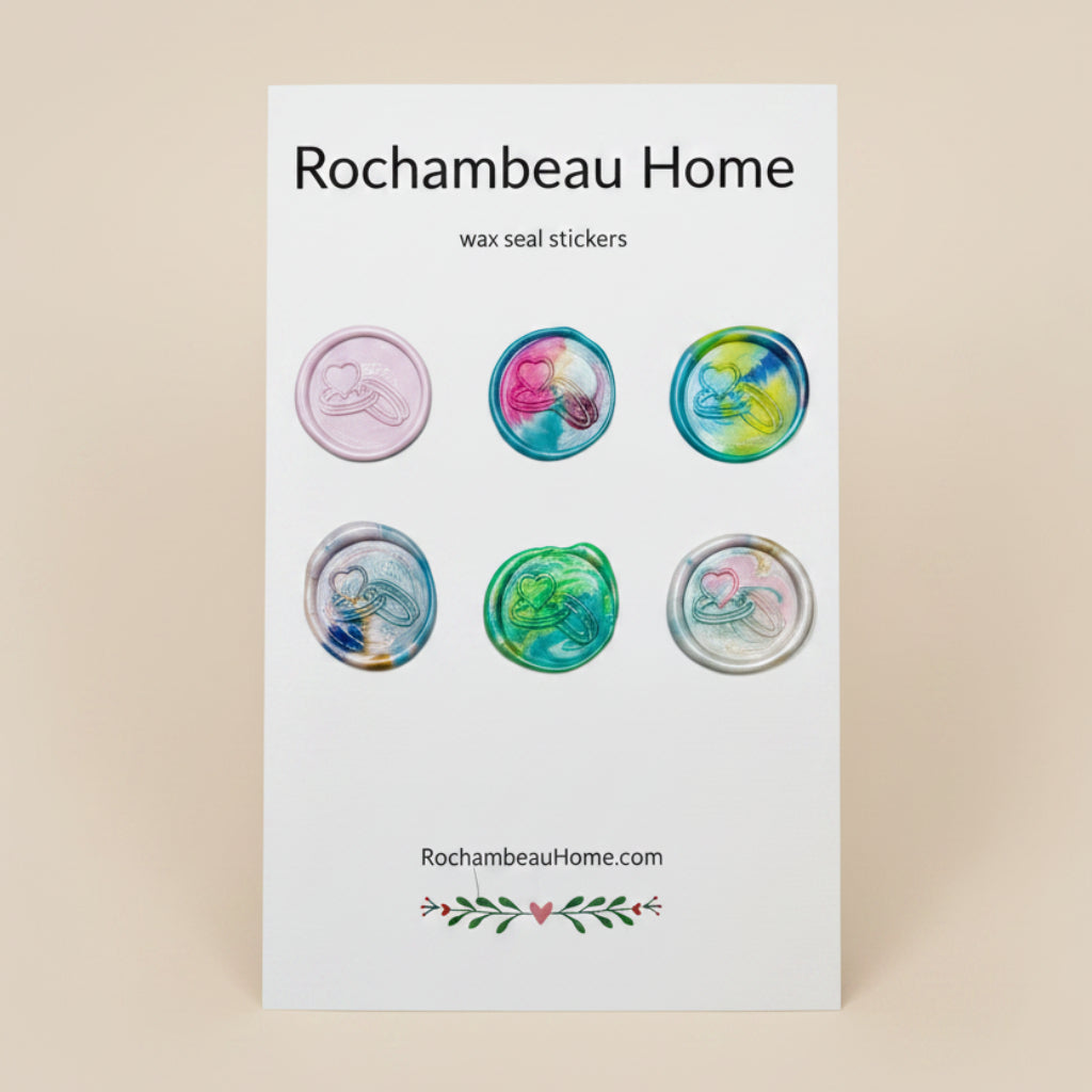 6 Pack Card of Bound by Love wax seal stickers created by Rochambeau Home