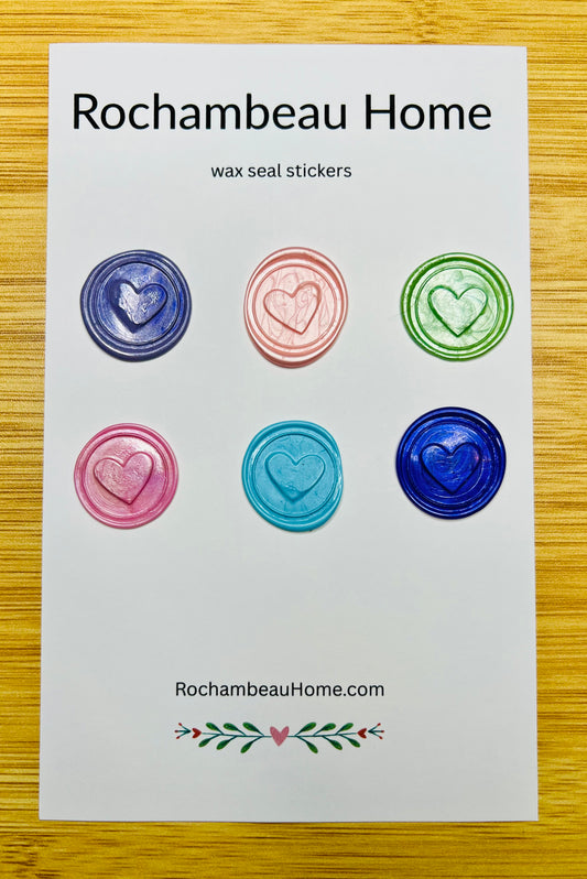 6 pack card of the Heart Stamp showcasing the purple, pink, green, and blue themes