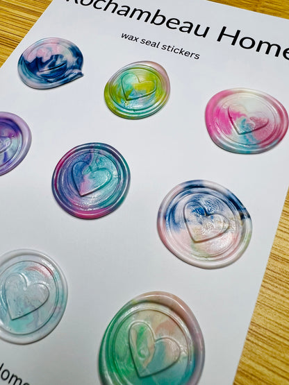 Close up view of the Heart stamp in the multi-color theme
