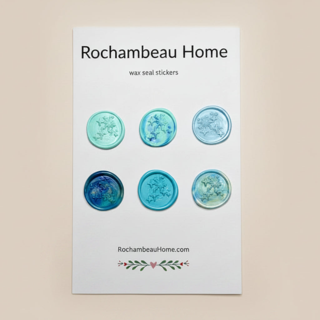 Written in the Stars wax seal stickers created by Rochambeau Home in a blue theme