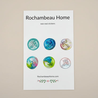 Written in the Stars wax seal stickers created by Rochambeau Home in a rainbow multicolor theme