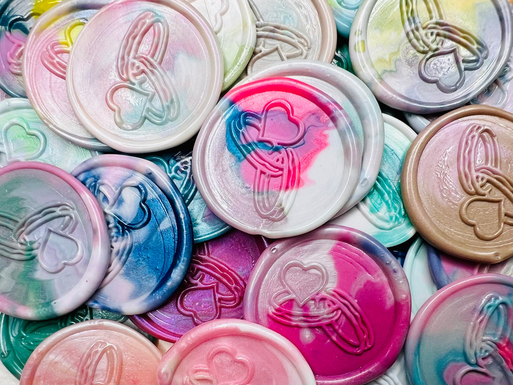 Embossed rings with a heart wax seal stickers, Bound by Love