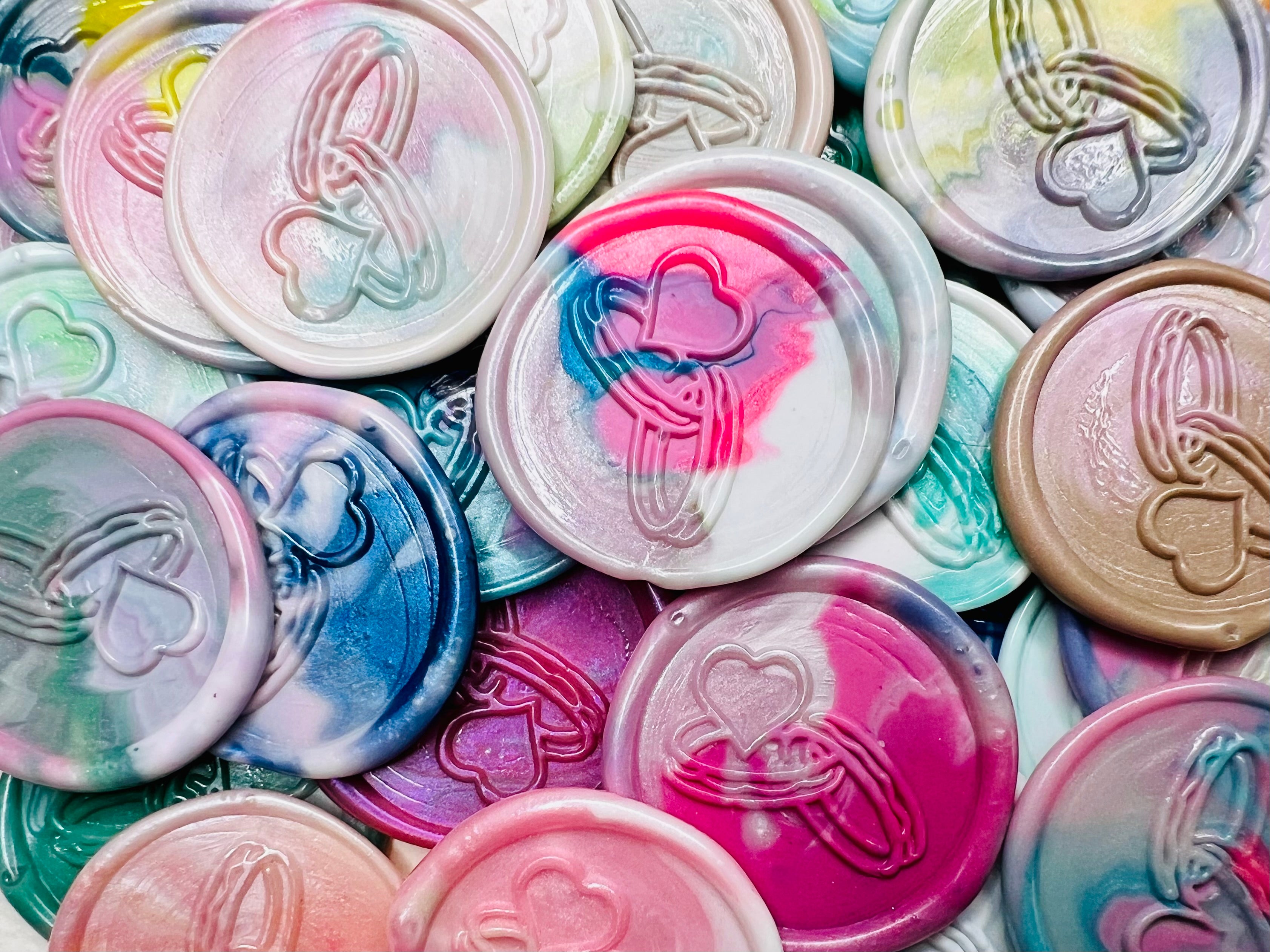 Embossed rings with a heart wax seal stickers, Bound by Love