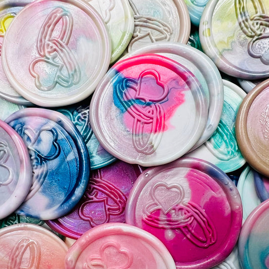 Embossed rings with a heart wax seal stickers, Bound by Love