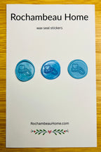 Bound in Love wax seal stickers in a blue theme