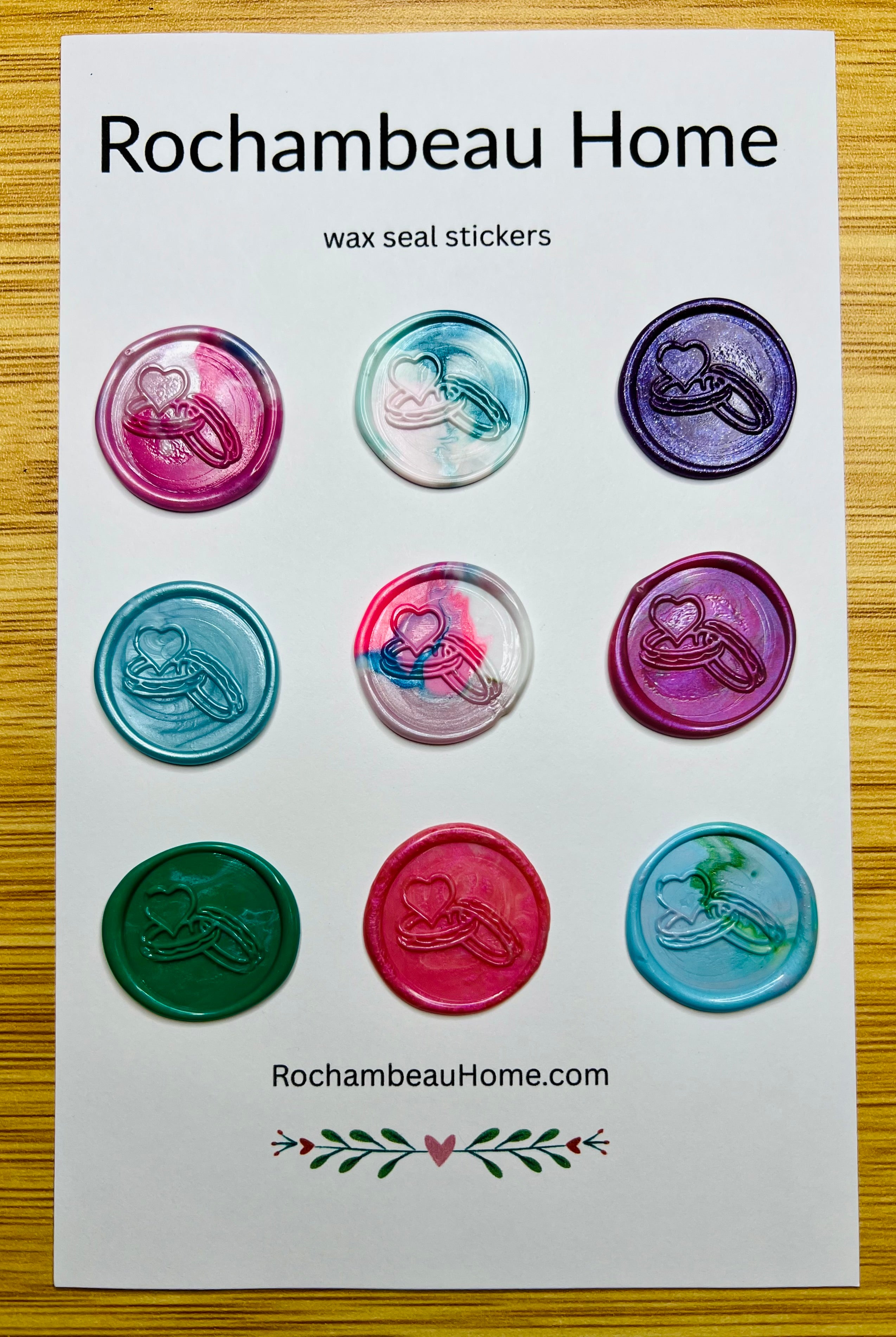 Bound by Love wax seal stickers on a 9 pack display card