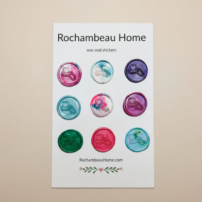 Bound by Love wax seal stickers created by Rochambeau Home on a 9 pack display card