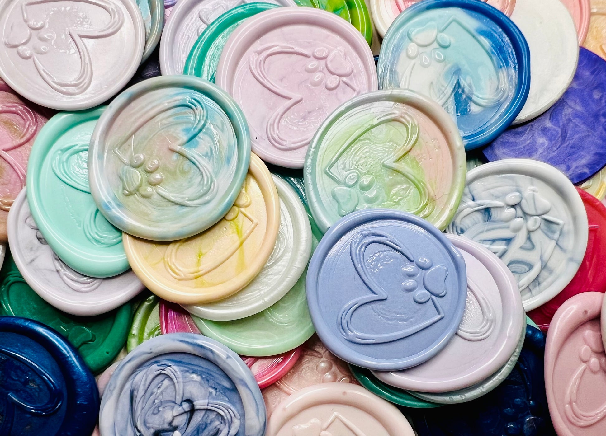 Close up view of the Paw & Heart wax seal stickers
