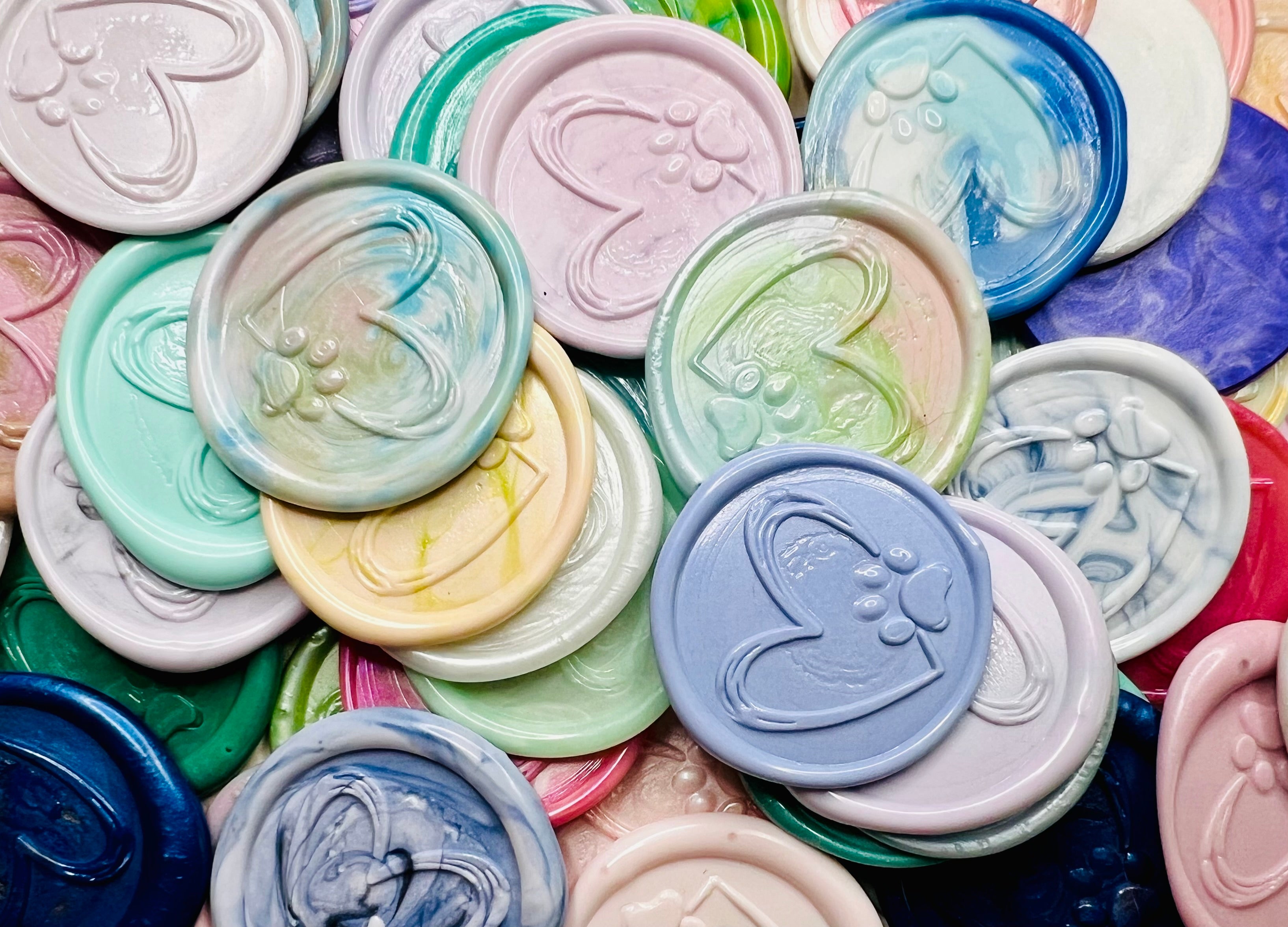 Close up view of the Paw & Heart wax seal stickers