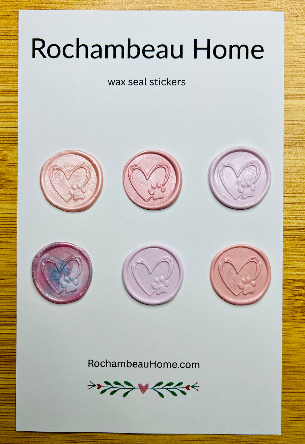 Paw & Heart wax seal stickers in a pink theme