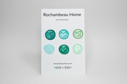 Paw & Heart wax seal stickers created by Rochambeau Home in a green theme