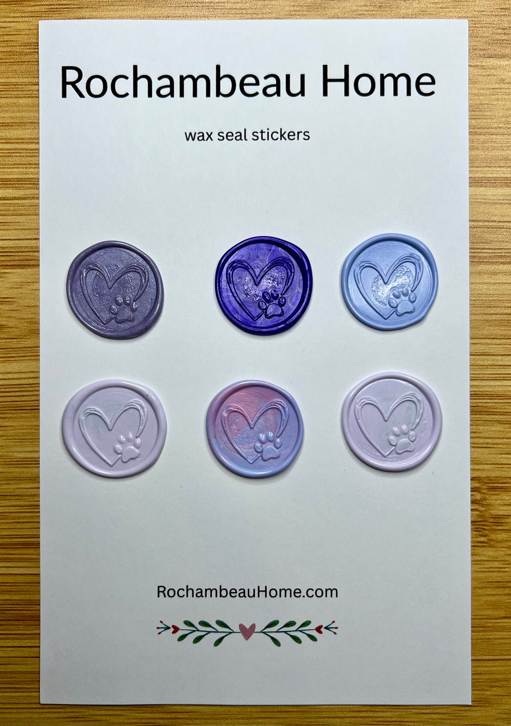 Paw & Heart wax seal stickers in a purple theme