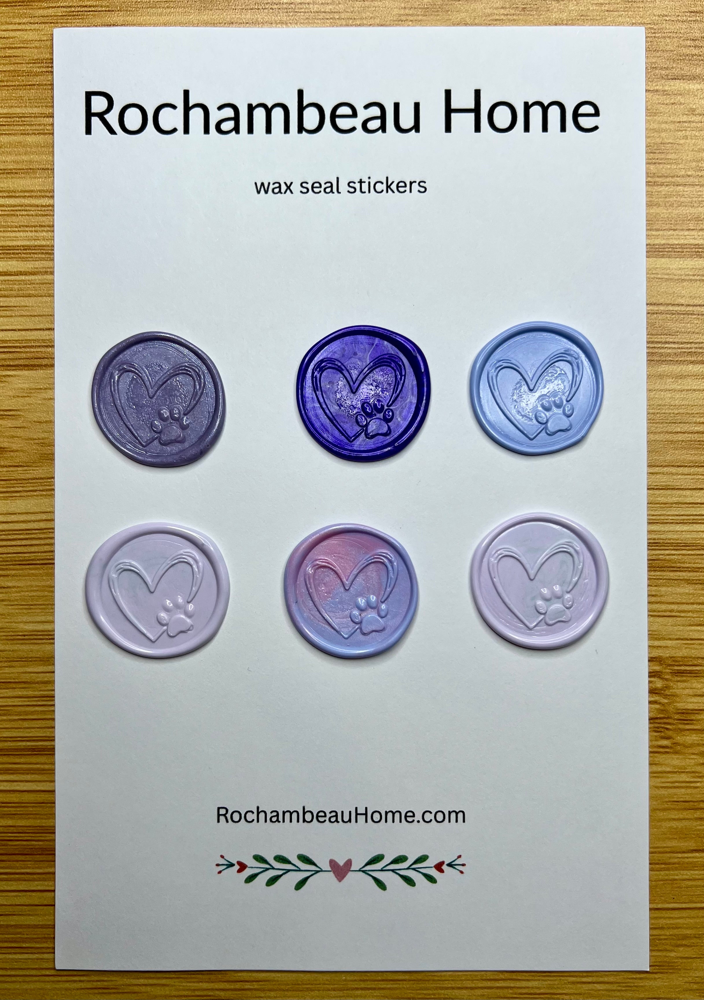 Paw & Heart wax seal stickers in a purple theme