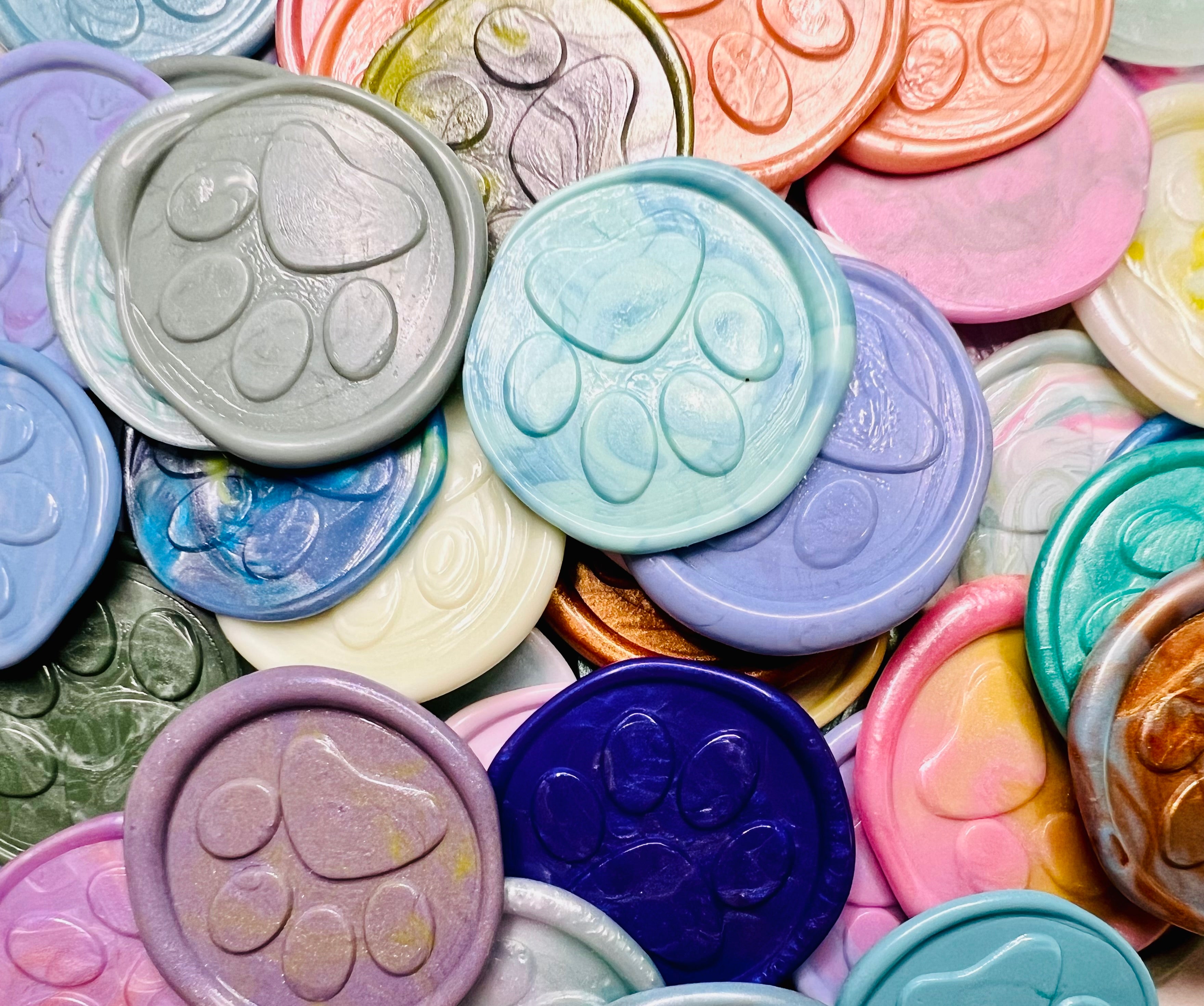 Colorful assortment of the Paw Print wax seal stickers - each bag is a mystery as to which wax seal stickers you will receive!