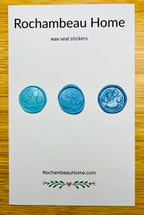 Little Print wax seal stickers in a blue theme